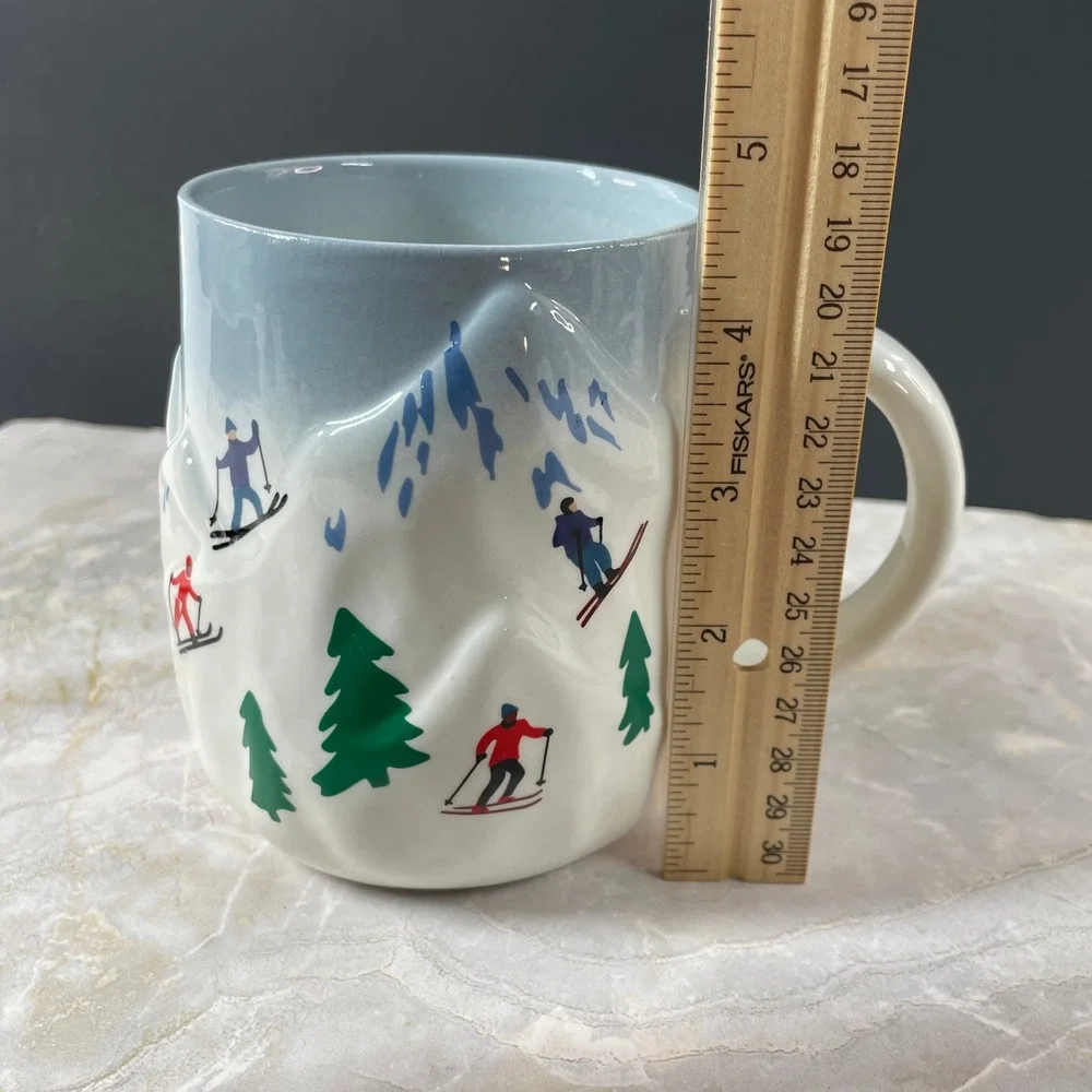 Target Ski Resort Mug White Blue 3D Sculpted Mountain Winter Cabin 16oz
